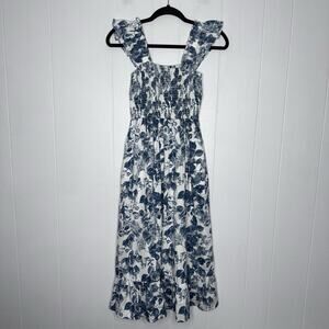 The Drop Women’s Kimi Smocked Midi Dress Blue Floral Size XXS NWT